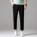 Slim fit men's black ice silk business casual cropped trousers with cuffed hem detail - EU 38 / Cropped Pants / Black