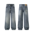 Lichtblauwe wide-leg denim jeans met vintage wassing en hoogwaardige katoenen stof - S / Vintage Blauw