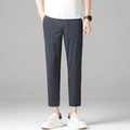 Men's slim fit charcoal grey ankle-length trousers in lightweight ice silk fabric - Dark Gray Ankle-length / 38
