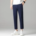 Men's slim fit straight leg cropped trousers in navy blue for business casual wear - Dark Blue Nine-tenths / 38
