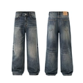 Vintage herenjeans met wijde rechte pijpen en acid wash afwerking in middenblauw - M / Vintage Blauw