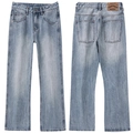 Vaqueros retro azul claro lavado para hombre con corte acampanado y parche de cuero - EU 38 / Azul claro