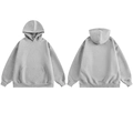 Front and back view of a grey melange heavy weight hoodie in relaxed fit cotton blend - M / Mixed Grey