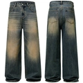 Jeans larghi lavaggio retrò con tonalità blu vintage e dettagli baffati invecchiati - Taglia S / Pantaloni e gonne / Blu Terra di Ruggine