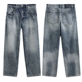 Vaqueros de mezclilla azul con lavado retro de corte recto y efecto desgastado vintage - EU 28 / Azul Ceniza