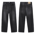 Vaqueros gris oscuro lavado retro con patrón de rayos y corte recto holgado - EU 28 / Negro Lavado