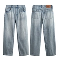 Vaqueros bootcut de lavado azul claro para hombre con bigotes vintage y parche de cuero - EU 38 / Azul claro