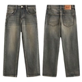 Vintage gewaschene Straight-Leg Jeans in Dunkelblaugrau mit Distressed-Finish - EU 32 / Puer-Blau