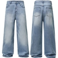 Jeans classici azzurro lavato a gamba larga con vita alta e vestibilità dritta ampia - Taglia S / Pantaloni e gonne / Azzurro