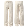 Off-white straight cotton jeans with distressed holes and colorful ink splash design - EU 28 / Off White