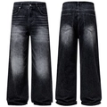 Jeans in denim nero lavato a gamba larga con dettagli vintage e vestibilità ampia - Taglia S / Pantaloni e gonne / Nero Lavato