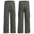 Front and back view of baggy dark grey cargo pants with military flap pockets - S / Army Green