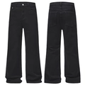 Jeans classici in denim nero a vita alta e gamba larga con vista fronte e retro - S / Nero