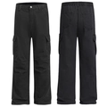 Men black baggy parachute cargo pants with functional side pockets front and back view - S / Black