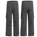 Men's charcoal grey baggy cargo pants featuring multi-pockets and elastic waist design - S / Gray