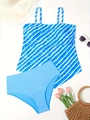 Tankini a righe blu taglie forti con vita alta e accessori estivi da spiaggia - XL / Blu
