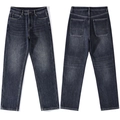 Vintage loose fit straight leg denim jeans in dark blue wash with retro style finish - EU 38
