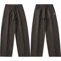 Men's wide-leg cargo pants in dark brown heavy canvas with elastic drawstring waist - 3XL / Dark Coffee