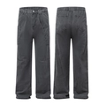 Men's charcoal grey wash cargo pants featuring multiple utility pockets and straight leg cut - S / Gray