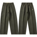 Men's heavyweight army green carpenter pants with loose wide-leg fit and drawstring waist - 3XL / Avocado Green