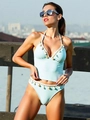 Light blue two-piece bikini with halter neck, golden starfish charms and pompom trim - S / Mint Green
