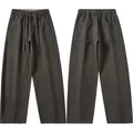 Vista fronte e retro dei pantaloni larghi in cotone grigio scuro con coulisse in vita - 3XL / Verde Militare