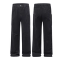 Men's washed black multi-pocket cargo pants in a loose wide-leg fit with elastic waist - S / Black