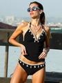 Sexy black bikini set with lace trim and seashell charms for a stylish beach vacation look - S / Black