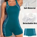 Dettaglio costume da bagno sportivo taglie forti verde petrolio con coppe rimovibili - XL / Verde