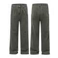 Vintage washed charcoal cargo pants with multi-pockets and elastic waist design - S / Army Green
