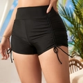 Plus size high waisted black swim shorts with adjustable side drawstrings for women - 3XL / Black