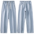 Lichtblauwe losse denim jeans met elastische tailleband met trekkoord en vier zakken - 3XL / Gewassen blauw