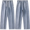 Lichtblauwe wijde rechtvallende denim jeans met elastische taille en trekkoord heren - 3XL / Lichtblauw