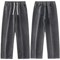 Pantalon en denim délavé gris foncé ample avec taille élastique à cordon de serrage - 3XL / Noir et Gris