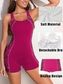 Costume intero taglie forti a pantaloncino rosso rosa con imbottiture rimovibili - XL / Rosa