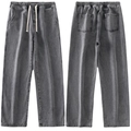 Jean droit décontracté gris clair délavé pour homme avec taille élastique à cordon - 3XL / Gris clair