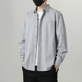 Camisa de hombre de manga larga en algodón gris claro con cuello y bolsillo frontal - 3XL / Azul