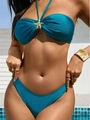Bikini de dos piezas azul pavo real con textura metálica y detalle de estrella de mar - S / Verde azulado