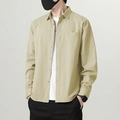Men's casual long sleeve shirt in light khaki cotton with classic collar and pocket - Apricot