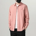 Men's cotton long sleeve casual shirt in dusty pink color with front pocket - Pink