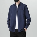Men's navy blue long sleeve cotton shirt with chest pocket and button-down front - Sapphire Blue