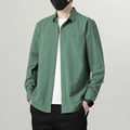 Men's sage green cotton long sleeve shirt with front pocket and button closure - Emerald Green