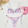 Floral print two-piece bikini set with front-tie bandeau top and side-tie bottoms - S / Floral Bikini