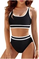 Dettaglio bikini sportivo a vita alta nero con bordi a contrasto con strisce bianche - Nero