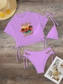 Dettaglio dell'insieme bikini viola con top in mesh trasparente e lacci laterali regolabili - S / Violetto