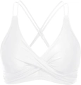 White bikini top with criss-cross straps and front twist knot detail for women - S / White