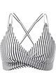 Classic black and white vertical striped bikini top with cross-back tie and wrap front - Striped