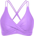 Purple bikini top featuring thin cross-back straps and a twist-front detail for women - Violet
