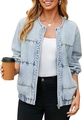 Detail of light blue denim jacket with round neck and metal zipper closure - S / Light Blue