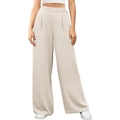 Damen Hose mit hoher Taille und weitem Bein aus beige strukturiertem Stoff im lockeren Schnitt - S / Aprikose